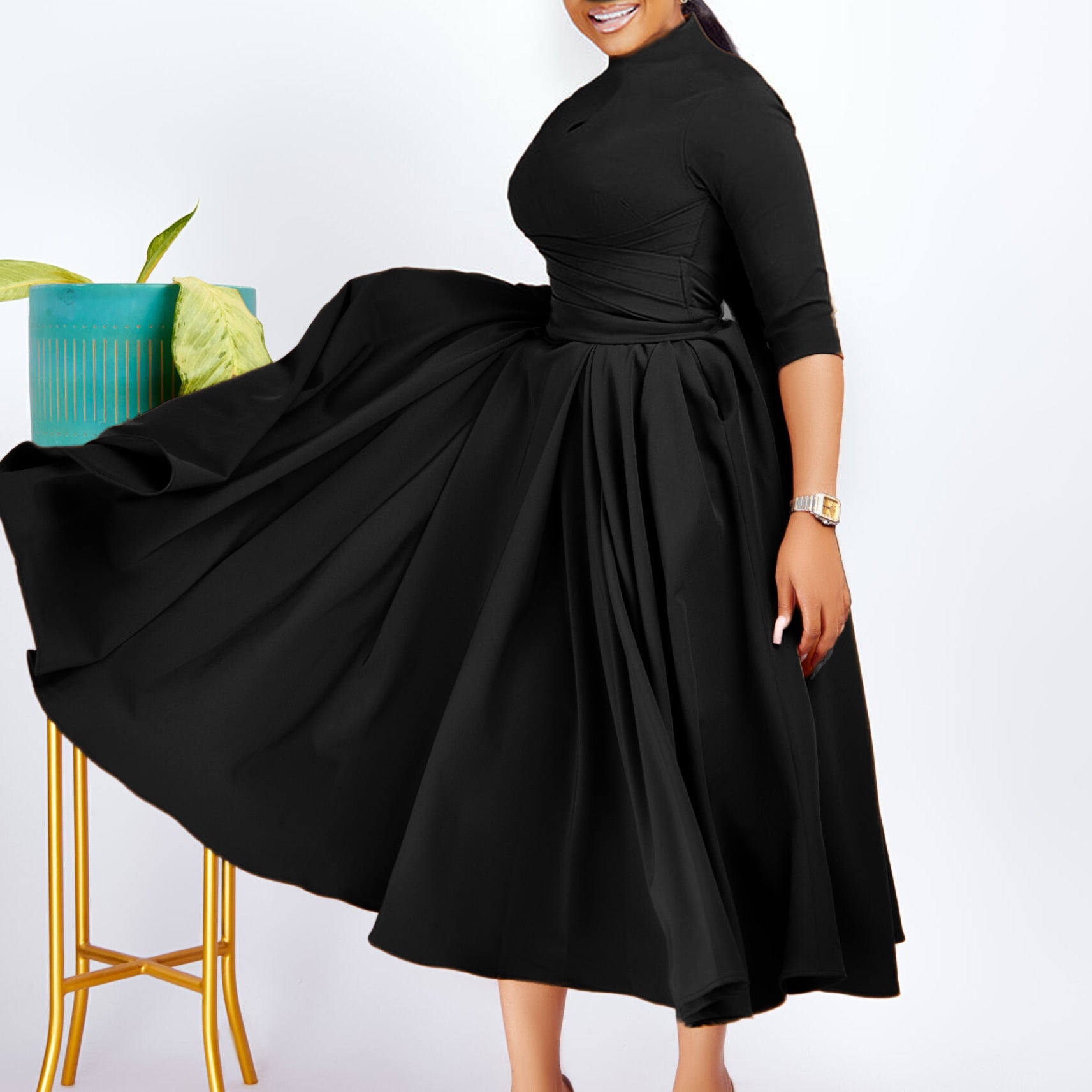 Women's Fashion Chic Pleated African Plus Size Swing Dress 11