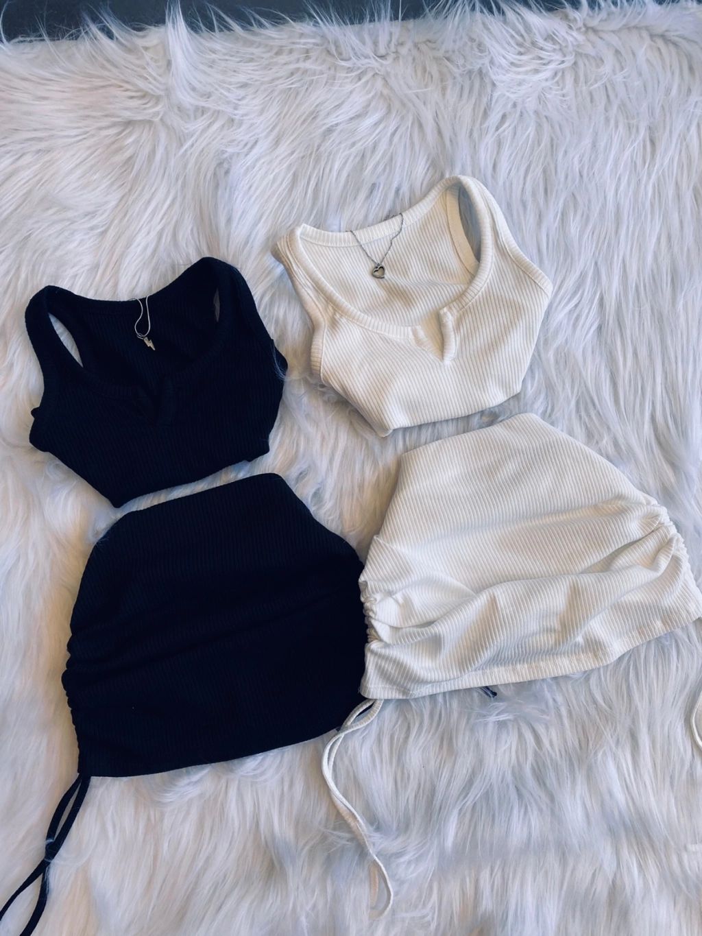 Women's Fashion Casual Suit Tank Top Drawstring Bodycon Skirt Two Piece Set 5