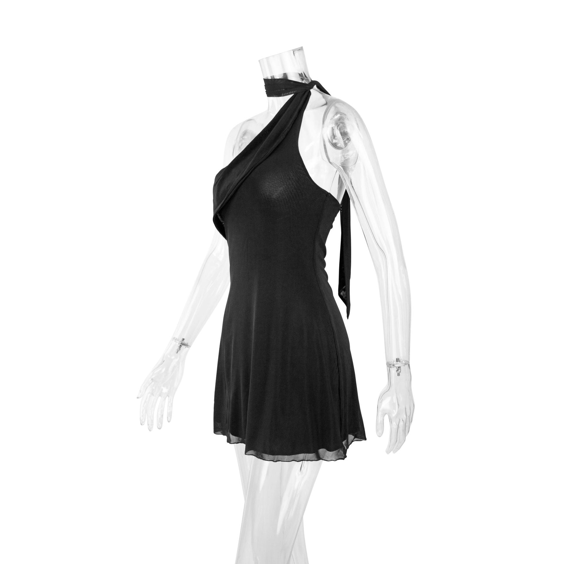 Women Summer One-Shoulder Sleeveless Halter Neck Sexy Lace-Up Bodycon Mini Dress 7