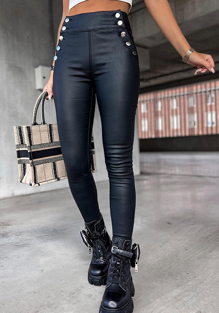 Women's Autumn and Winter High Waist Slim Fit Faux Leather Pants