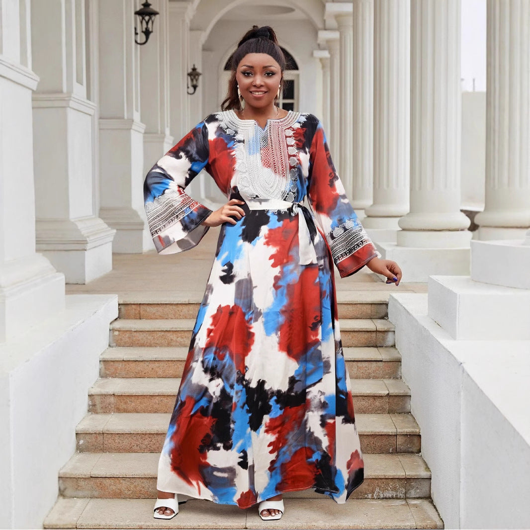 Plus Size women's clothing Chic elegant lace Patchwork loose Casual long dress 7