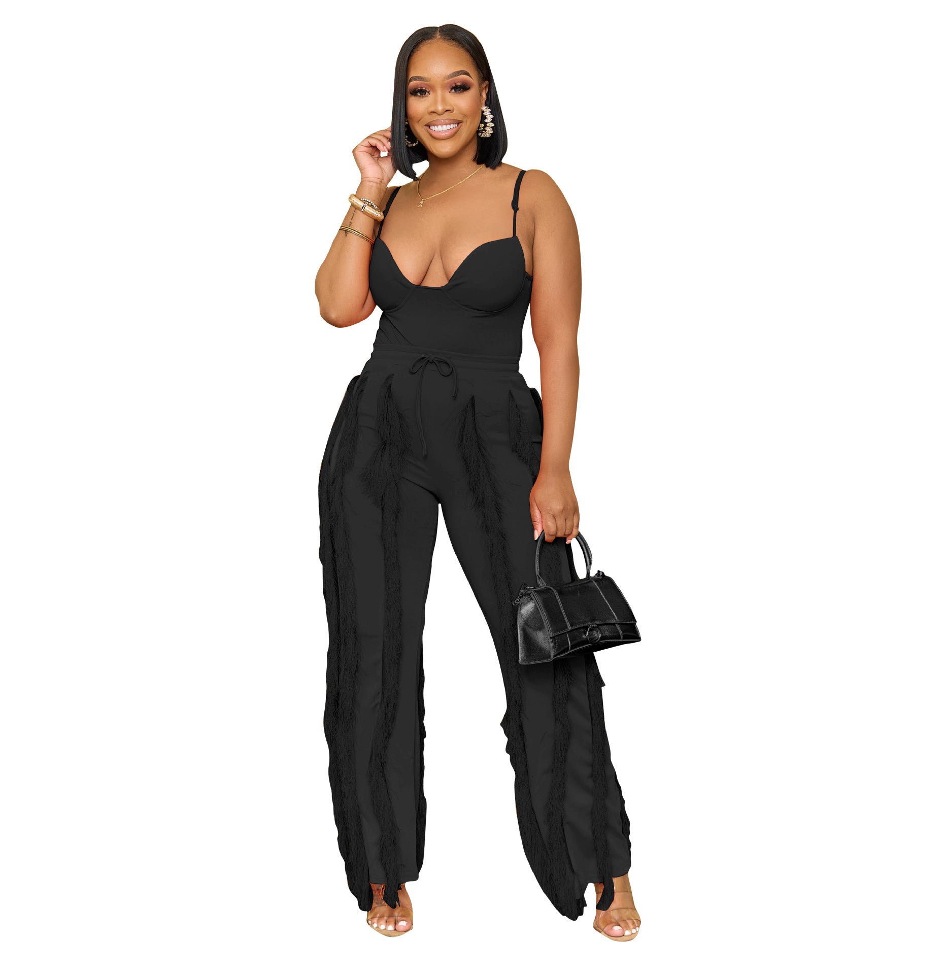 Women's clothing set tassels two-piece pants set 16