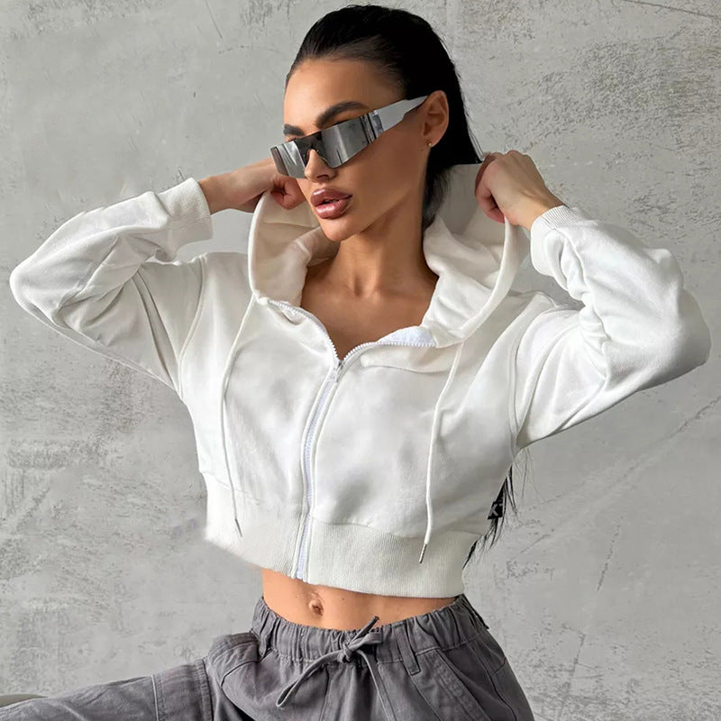 Autumn winter fashion zipper hooded drawstring solid color long sleeve Hoodies 7