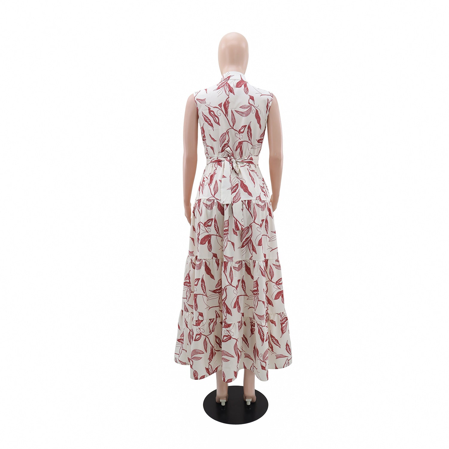 Women Holidays Casual Belt Sleeveless Turndown Collar Dress