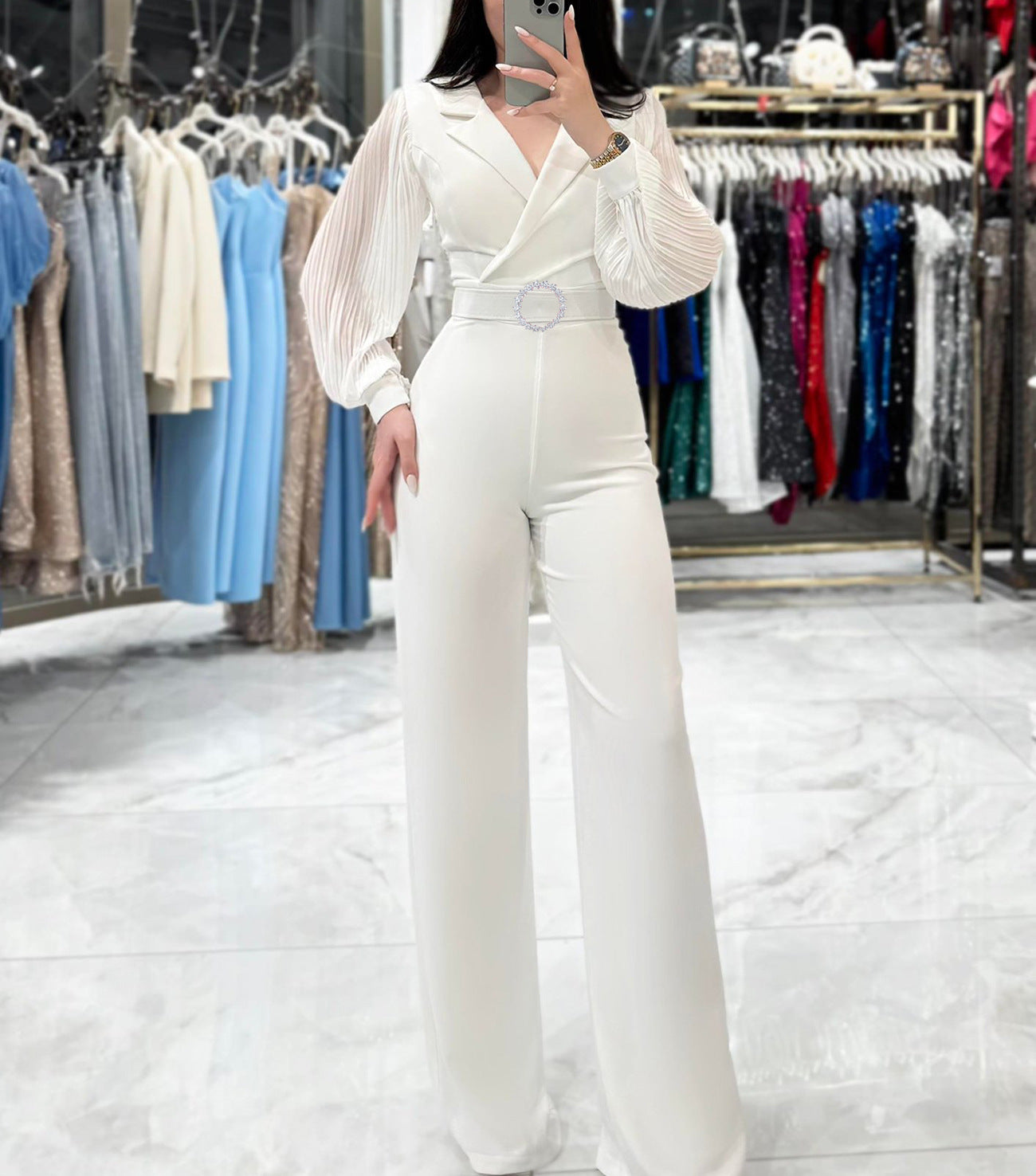 Autumn And Winter Chiffon Patchwork Long-Sleeved Women's Formal Jumpsuit 3
