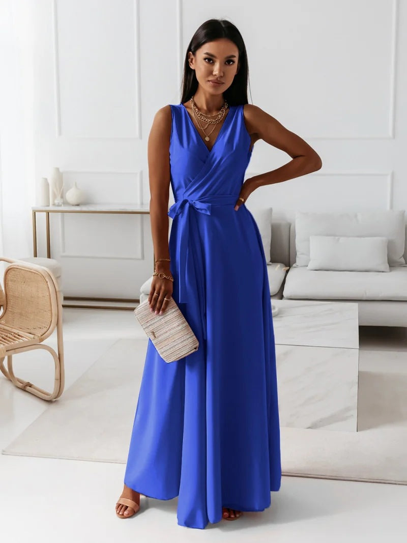 Women Spring Summer Solid v-neck Maxi Dress 7