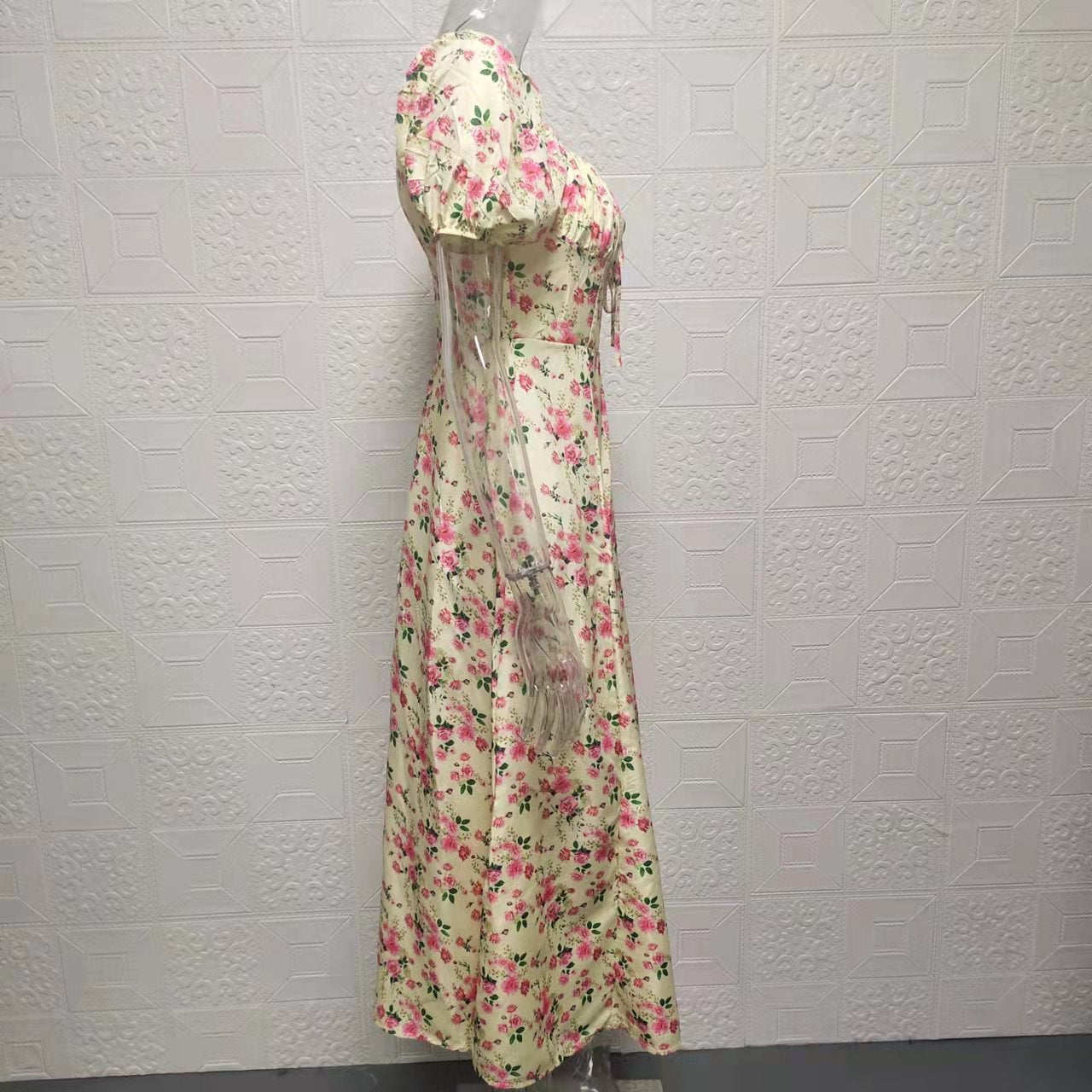 Square Neck Long Floral Summer Dress 33
