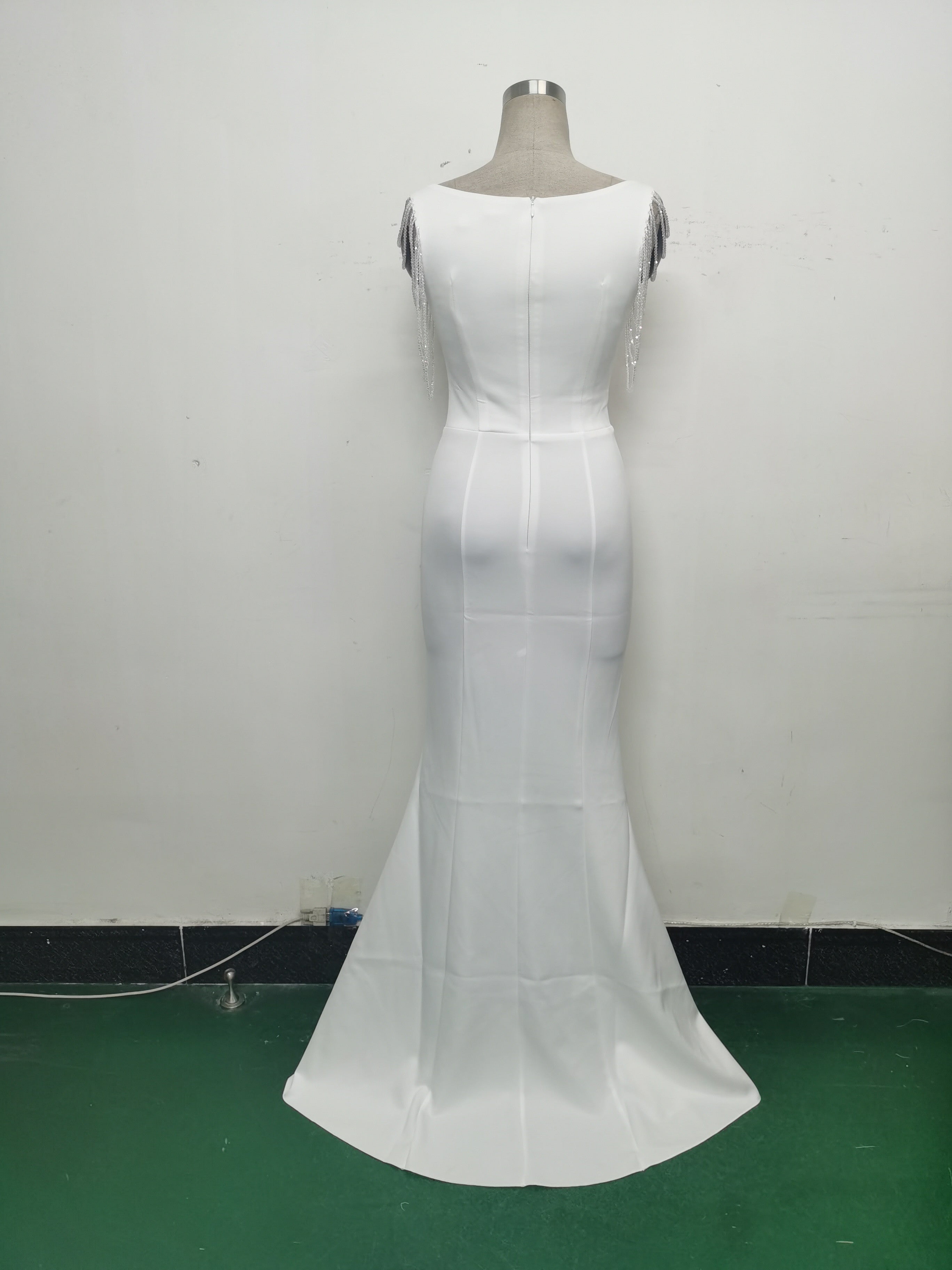 Women Beaded See-Through Mesh Split Evening Dress 27