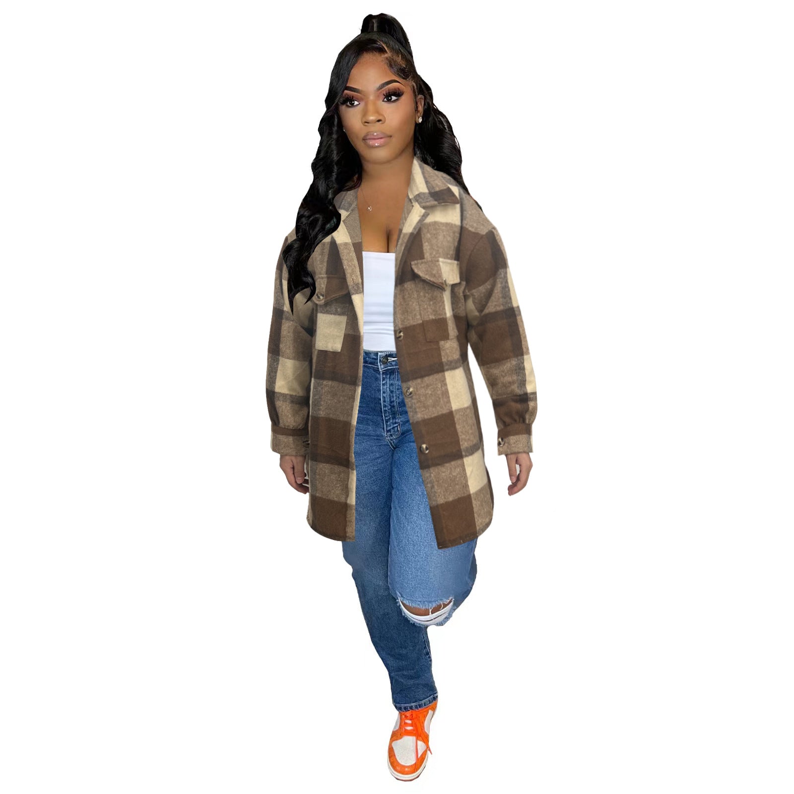 Women Autumn and Winter Loose Plaid Shirt 5