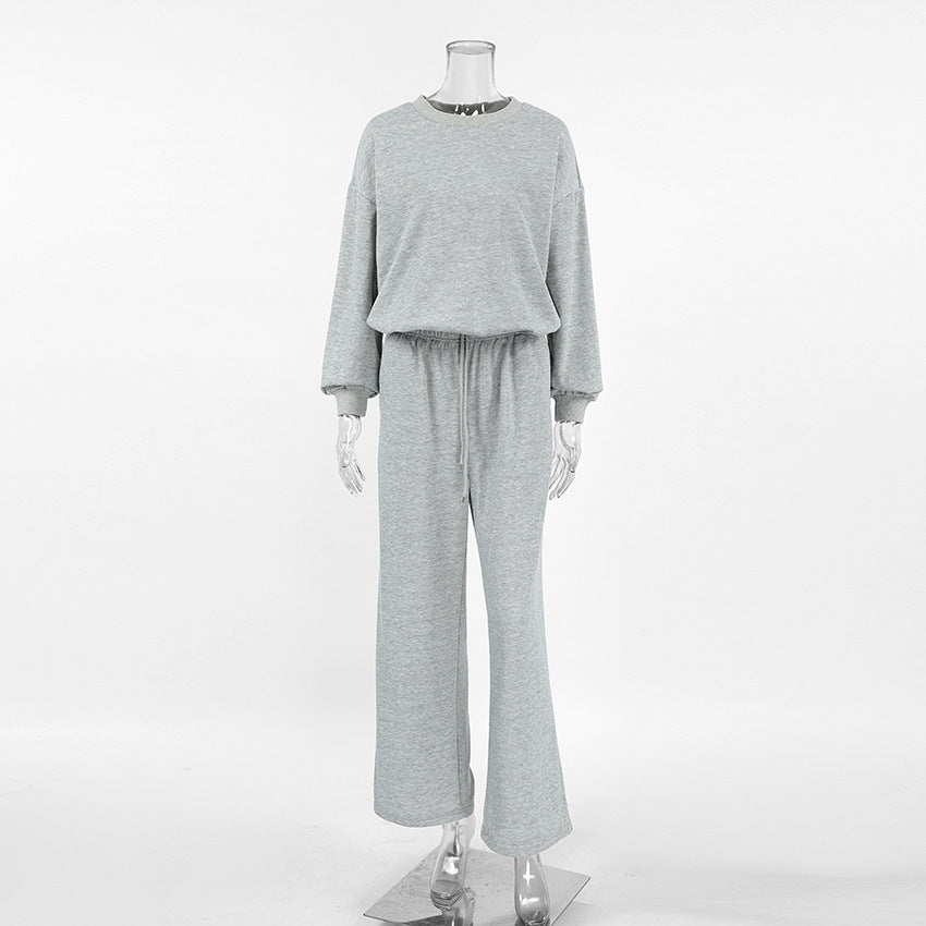 Women Autumn Gray Knitting Long Sleeve Top and Pants Casual Sports Two Piece Set 10