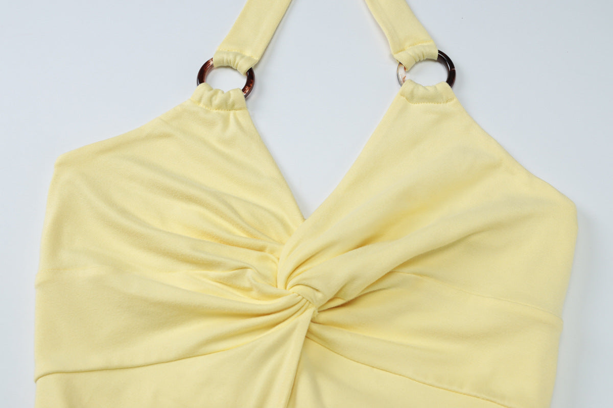 Summer Women's Sexy Cut-Out Metal Ring Halter Neck Mermaid Long Dress 10