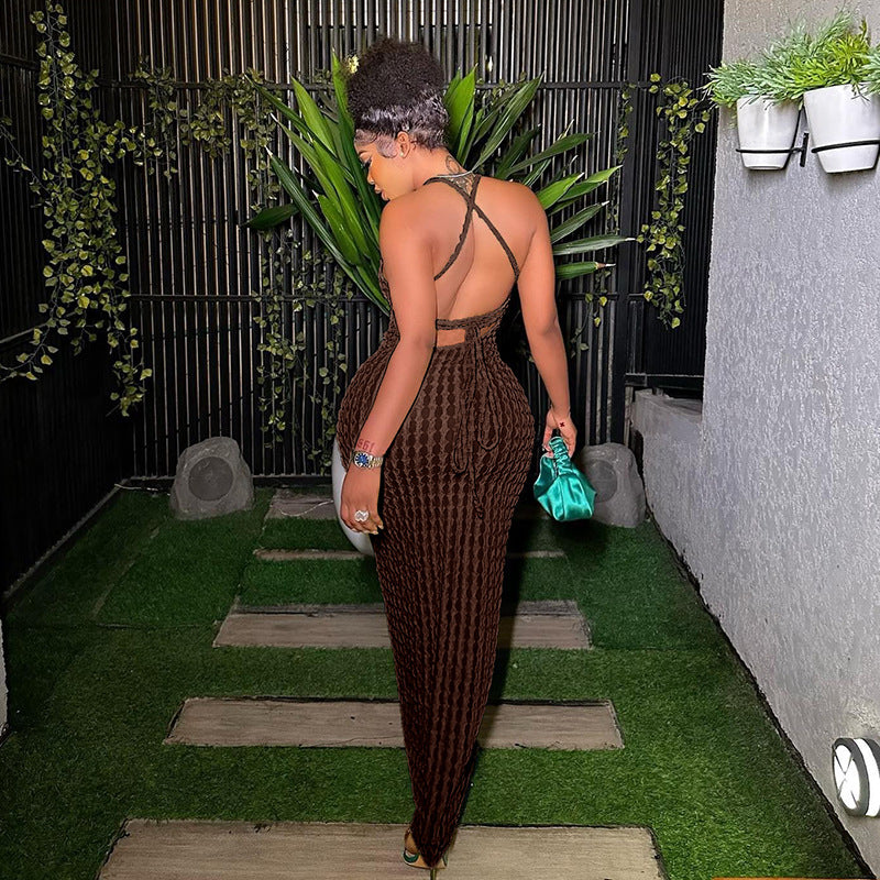 Spring Women's Strap Low-Back Sexy Chic Solid Color Long Dress 16