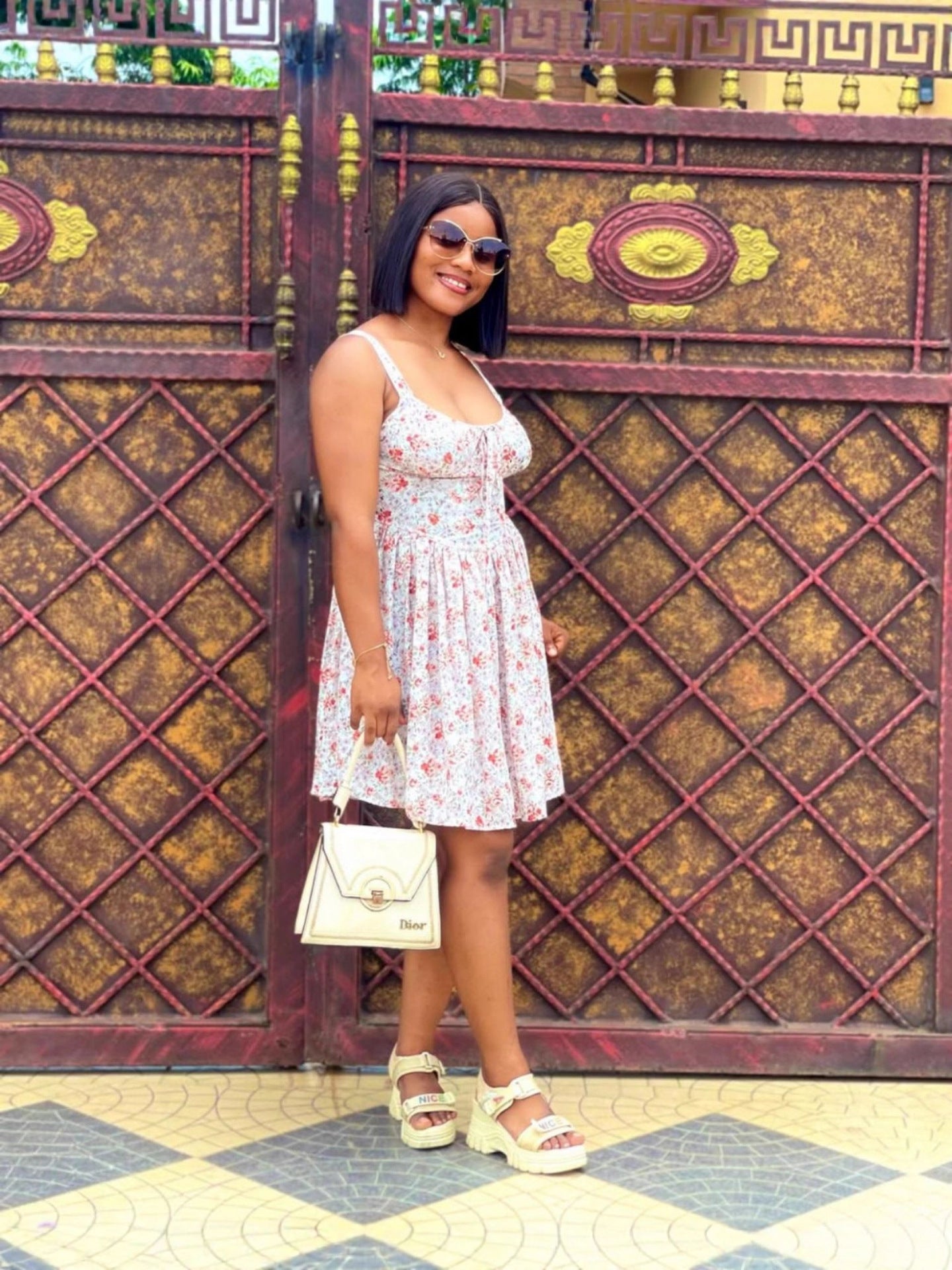 Fashion Print Sexy Deep V-Neck Sling Slim Waist Irregular Dress 3