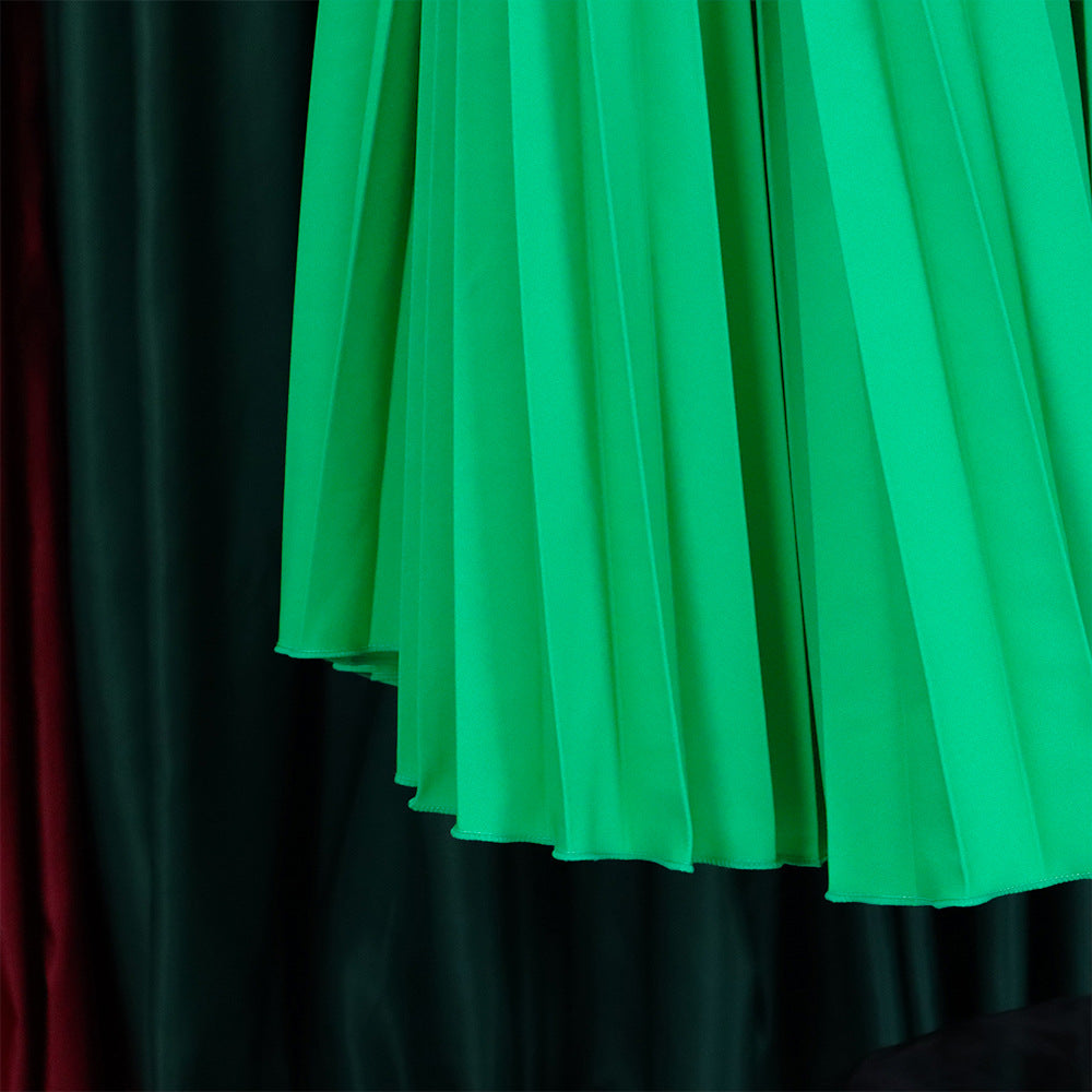 Women Summer Solid Slash Shoulder Lace-Up Loose Pleated Dress 29