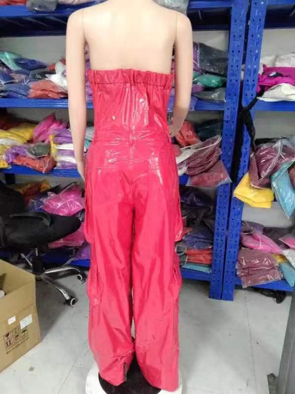 Women's Strapless Low Back Slim Fit Trendy Pocket Jumpsuit 10