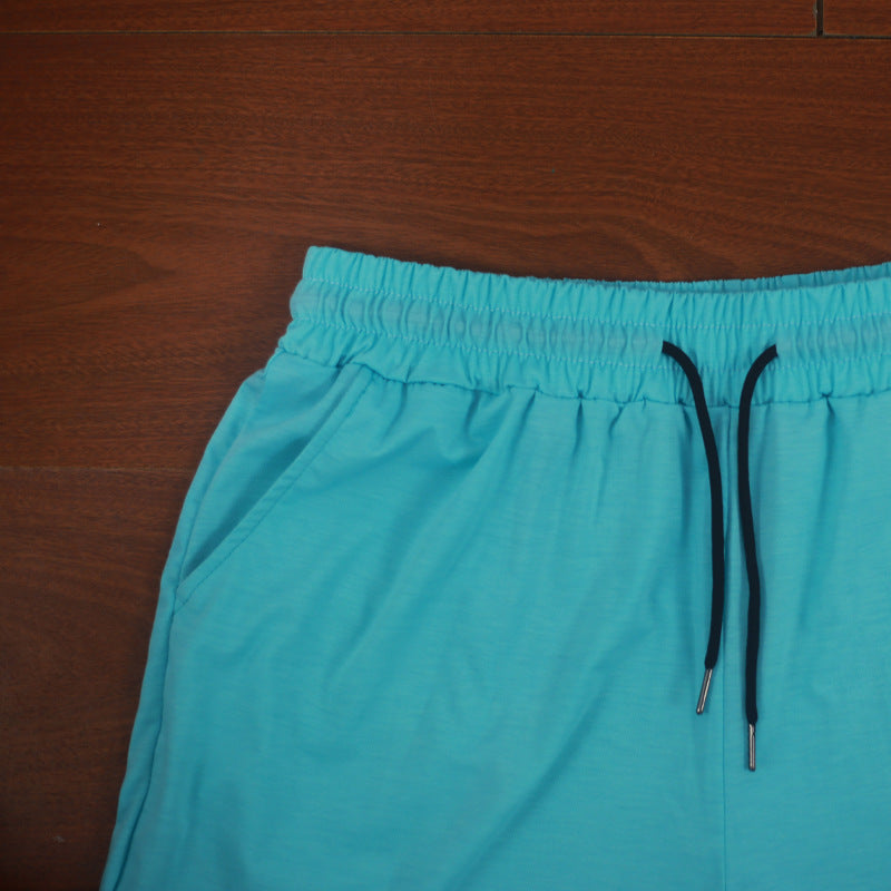 Summer Men'S Solid Color Short-Sleeved T-Shirt Shorts Sports Two Piece Suit 42