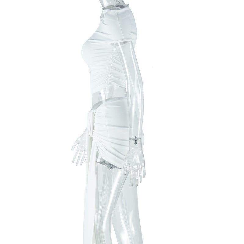 Sexy Women's Casual Solid Color Sleeveless Round Neck Crop Top Short Skirt Two-Piece Set 7