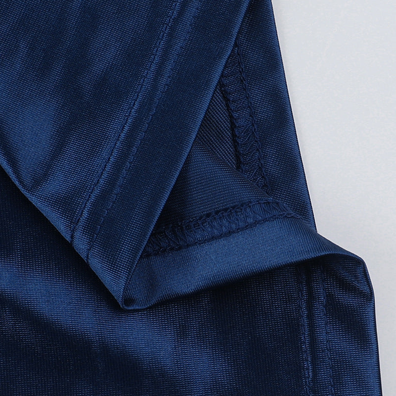 Autumn Chic Sexy Deep V Slim Waist Satin Slit Dress 32