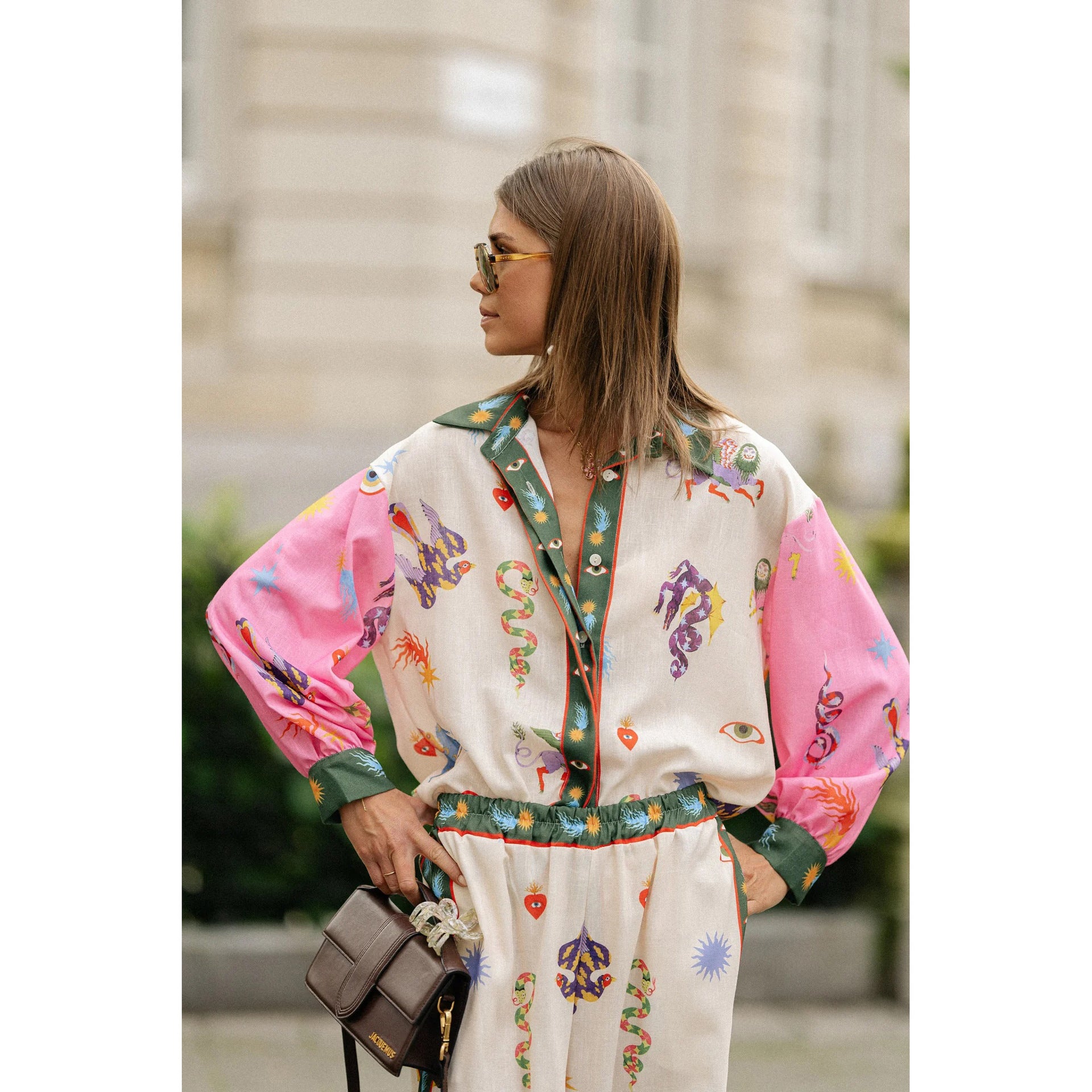 Spring And Autumn Long Sleeve Pocket Print Shirt Pants Loose Casual Two-Piece Suit For Women 4