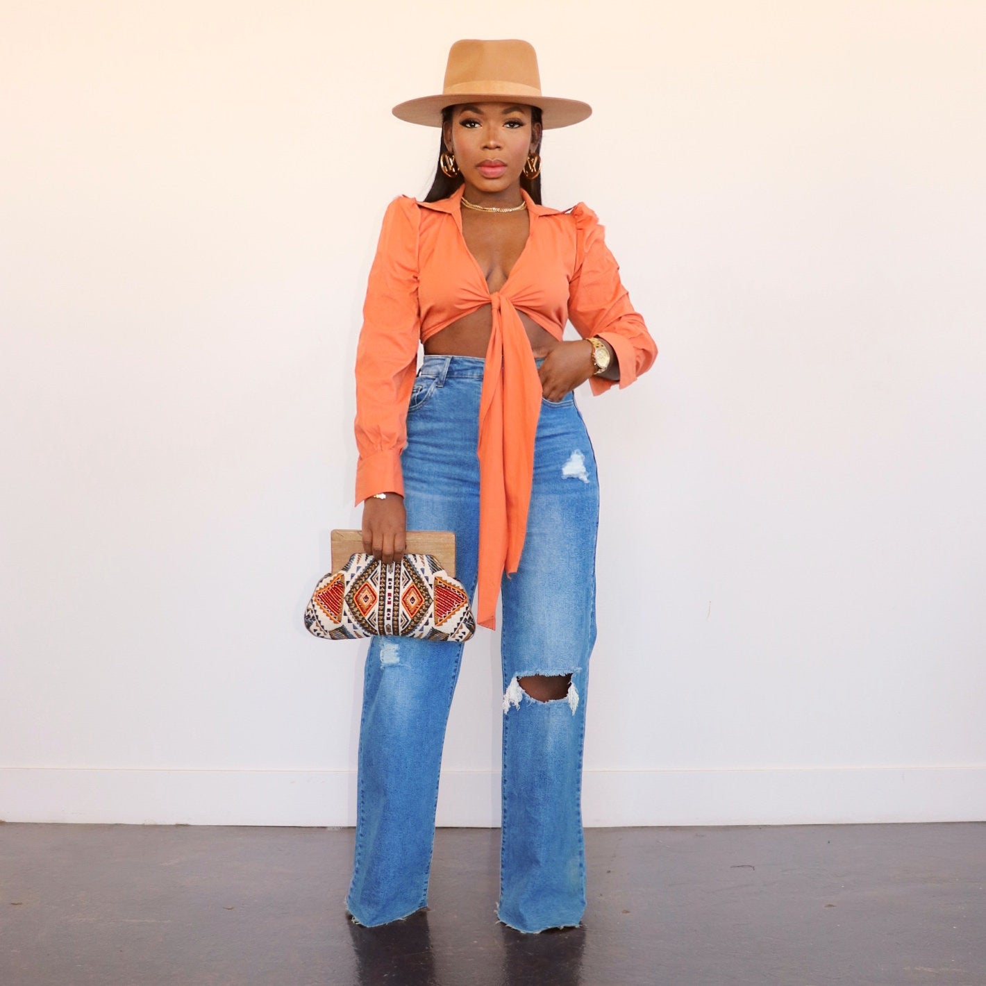 Women Ripped Denim Washed Wide Leg Straight Pants 8