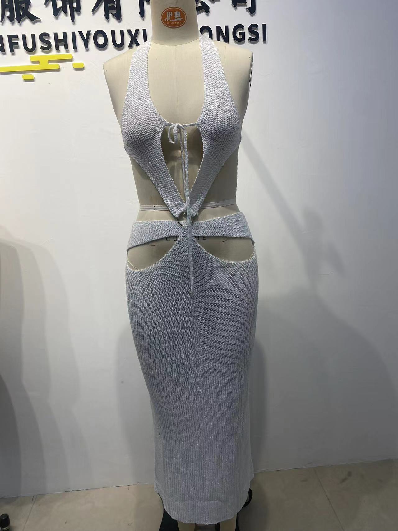 Sheer Halter Neck Knitted  Beach Holiday Dress 18