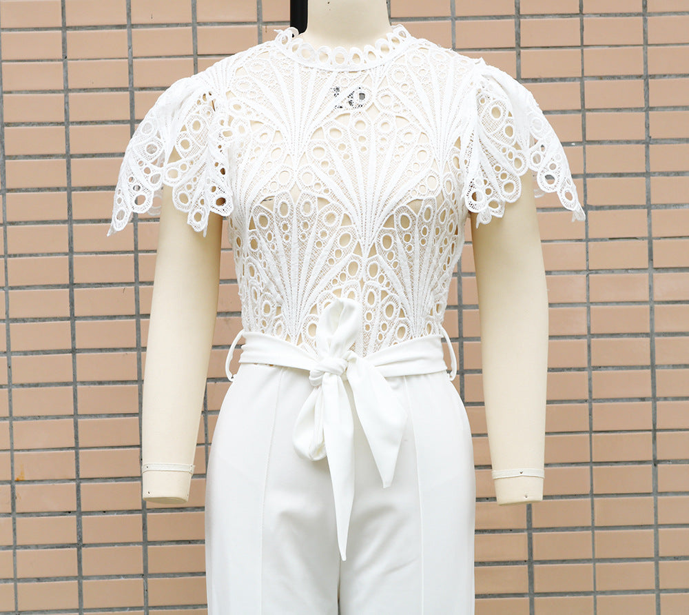 Solid Lace Patchwork Summer Chic Slim Fit Jumpsuit 19