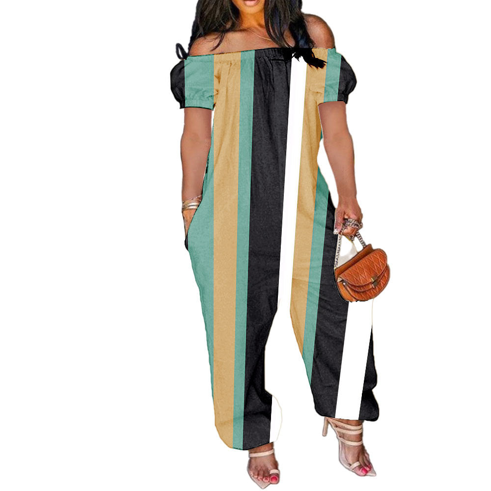 Women's Solid Color Loose Long Length Short Sleeve Jumpsuit Women's Bodysuit 30