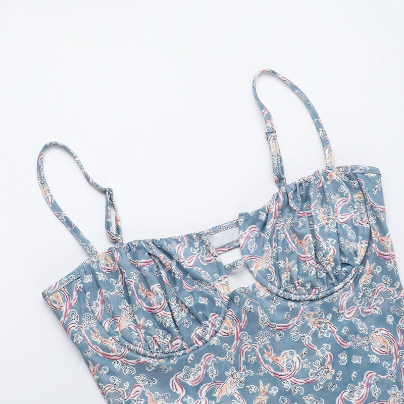 Sexy Straps Printed Slim Holidays Chic Slim Long Dress 12