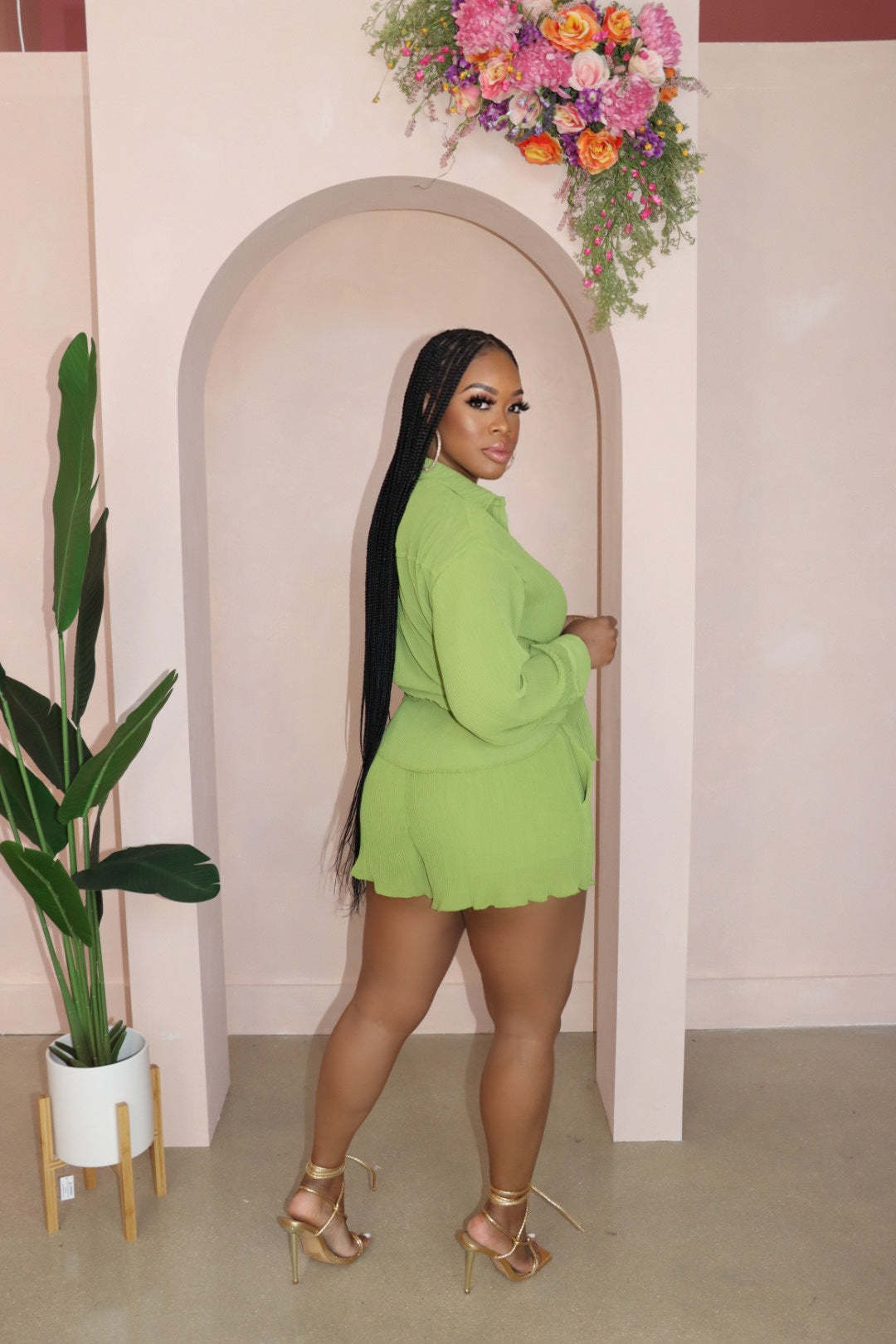 Women Solid Loose Turndown Collar Shirt and Wide Leg Shorts Casual Two-Piece Set 18