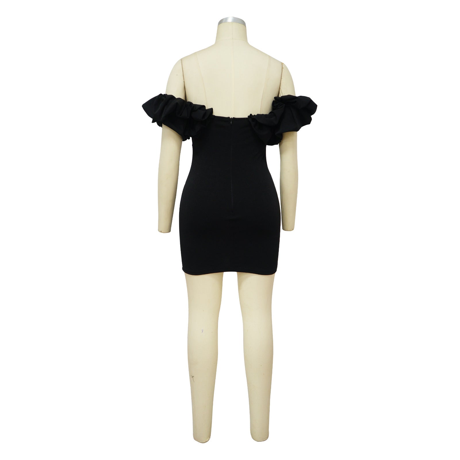 Fashion Ladies Solid Color Petal Sleeves Sexy Slim Waist Herringbone Dress 14