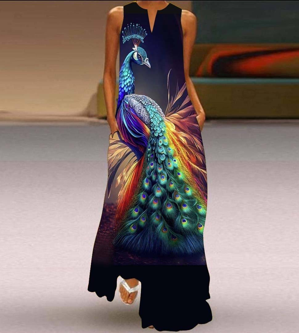 Summer women's sleeveless dress v-neck printed face dress 13