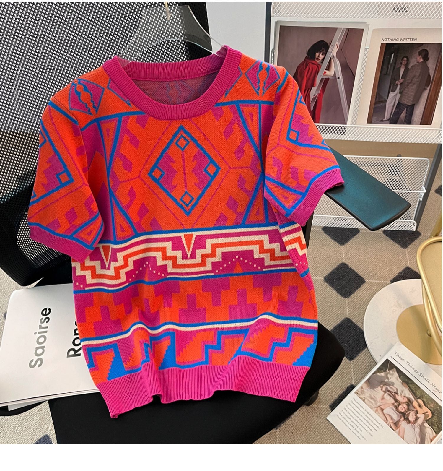 Summer Short Loose Contrasting Color Trendyknitting Top Short-Sleeved T-Shirt 3