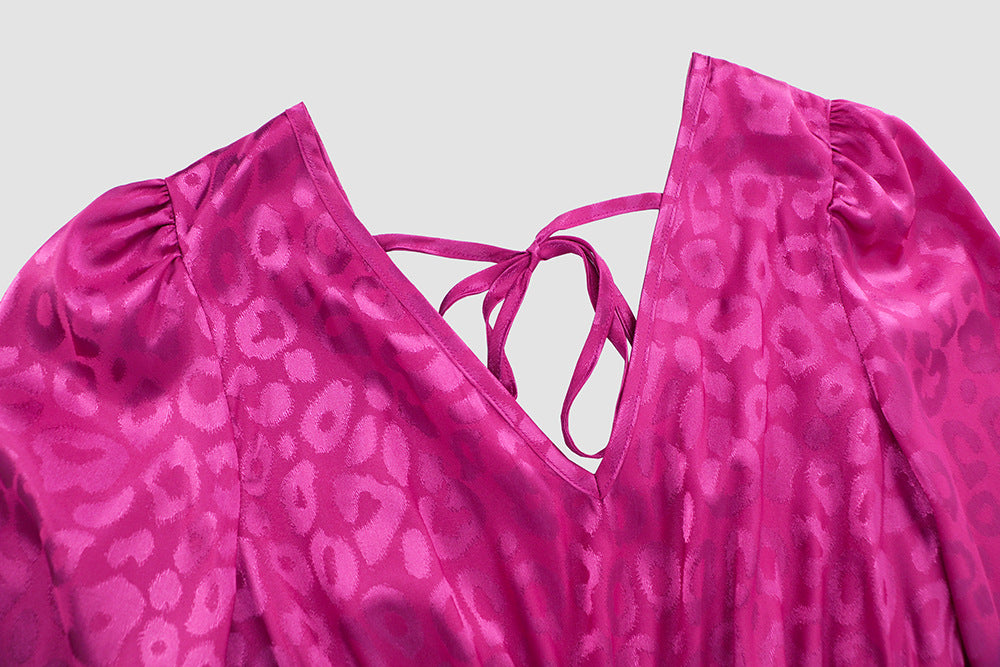 Plus Size Women V Neck Long Sleeve Leopard Print Dress 31