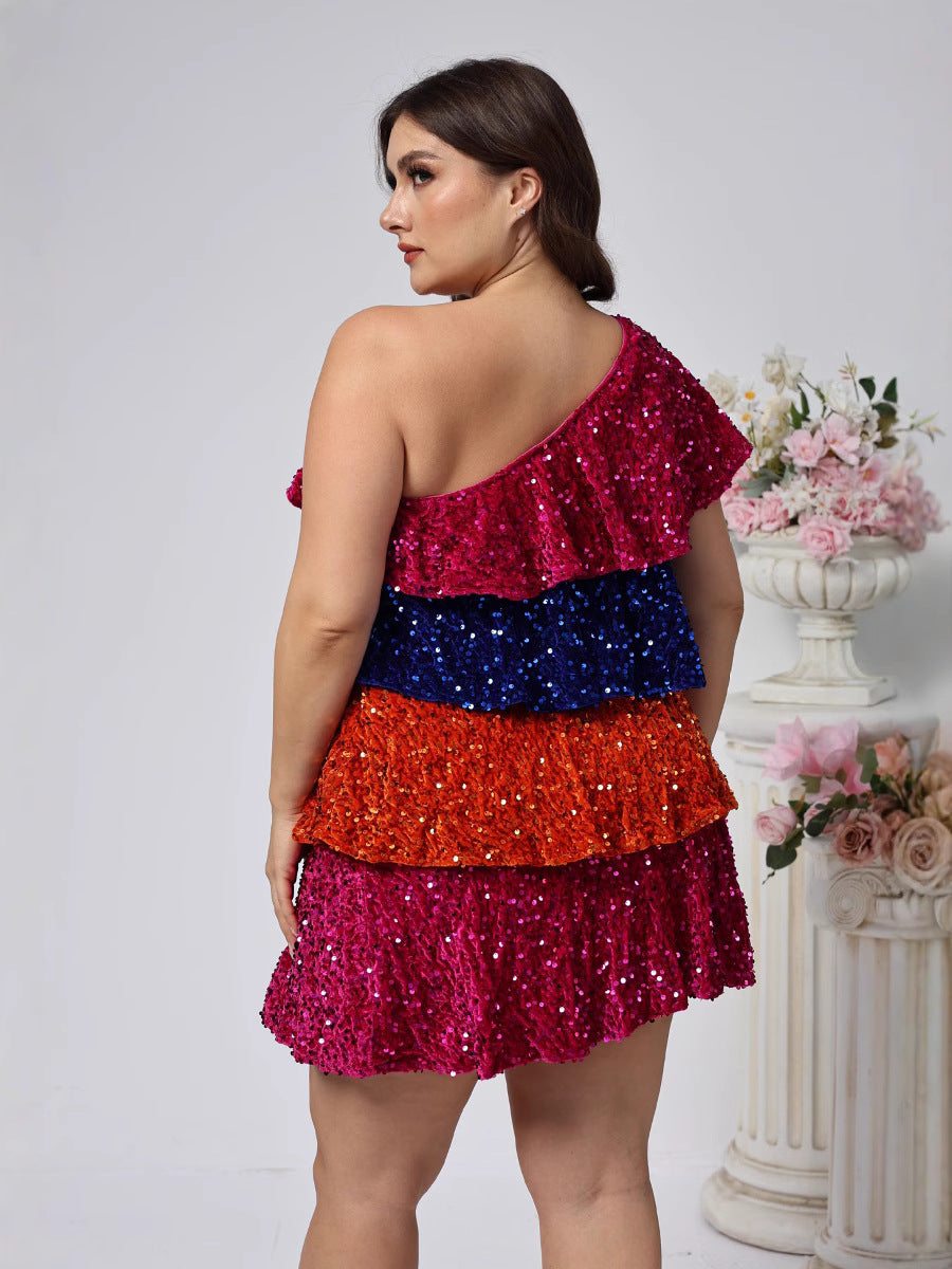 Plus Size Women Slash Shoulder Elegant Dress 3