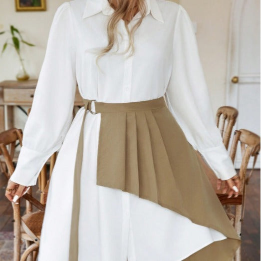 Plus Size Women Shirt Dress Two-piece Set