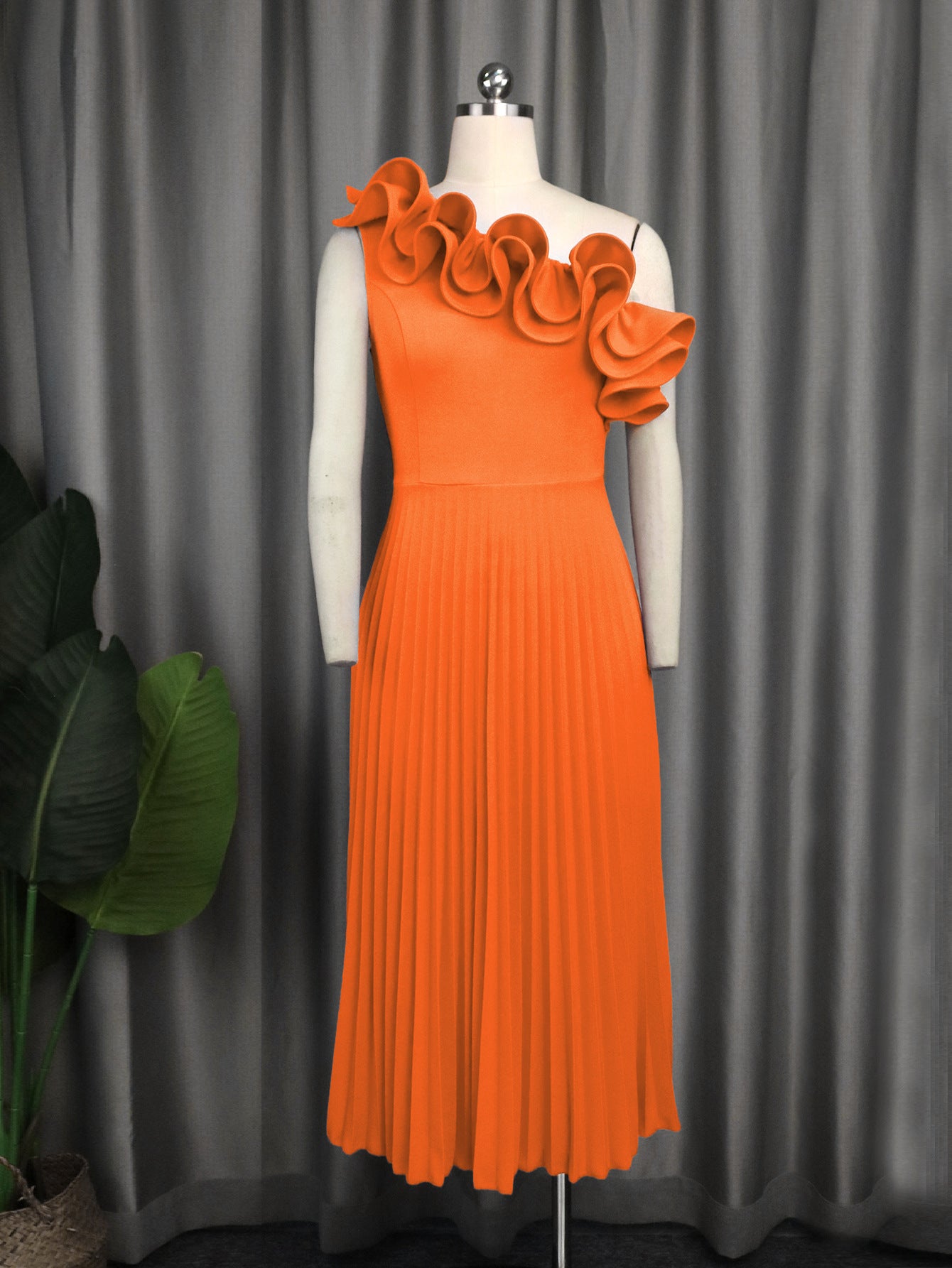 Women One Shoulder Slash Shoulder Formal Party Pleated Dress 18