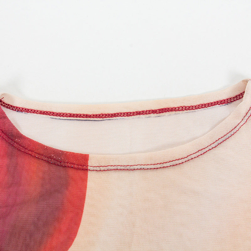 Women Spring Round Neck Long Sleeve Sexy Mesh Print Maxi Dress 10