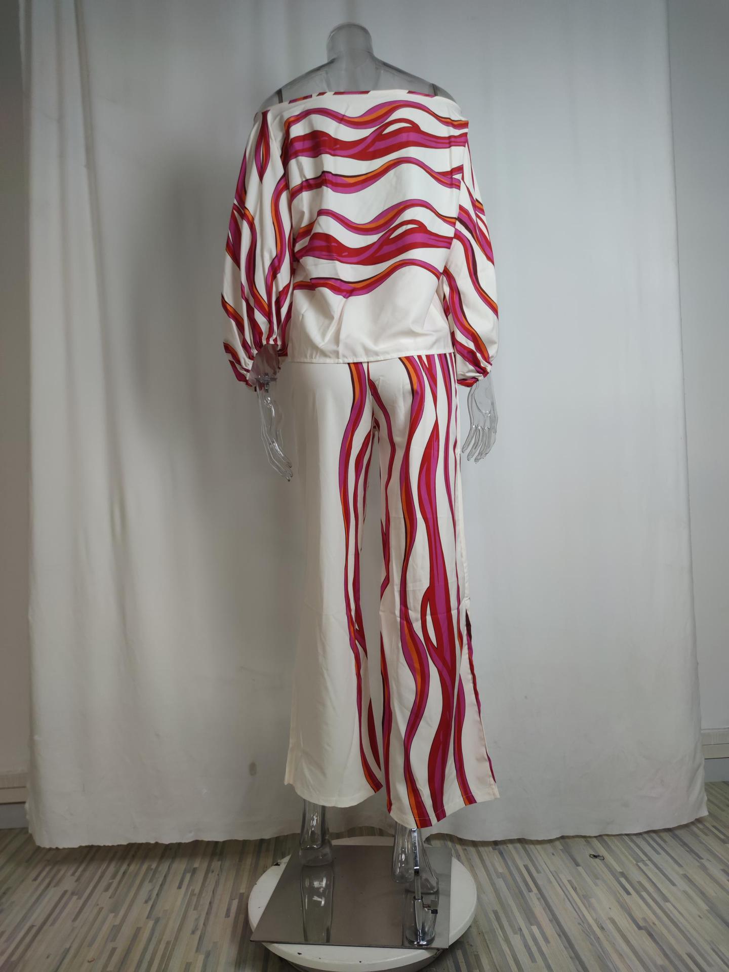 Women Printed Casual Loose Top and Wide Leg Pants Two-piece Set 31