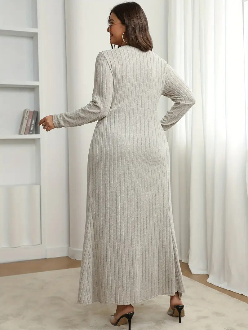 Women Round Neck Long Sleeve Autumn Winter Plus Size Dress