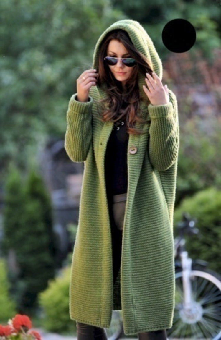 Plus Size Women Fall/Winter Long Sleeve Hooded Cardigan Sweater Jacket 5