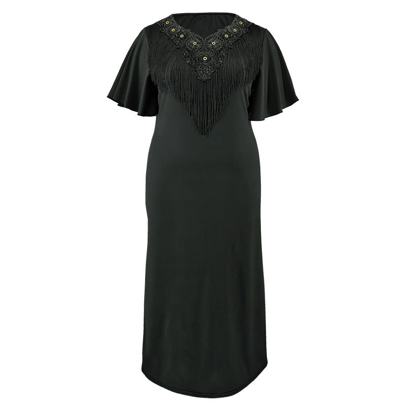 Plus Size Women Quarter Sleeve Tassel Slit Dress 8