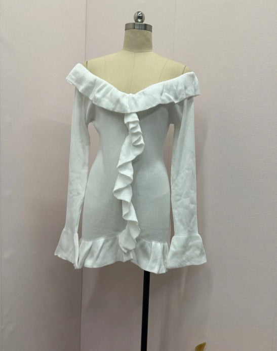 Autumn Fashion Off Shoulder Ruffle Slim Bodycon Short Dress 6