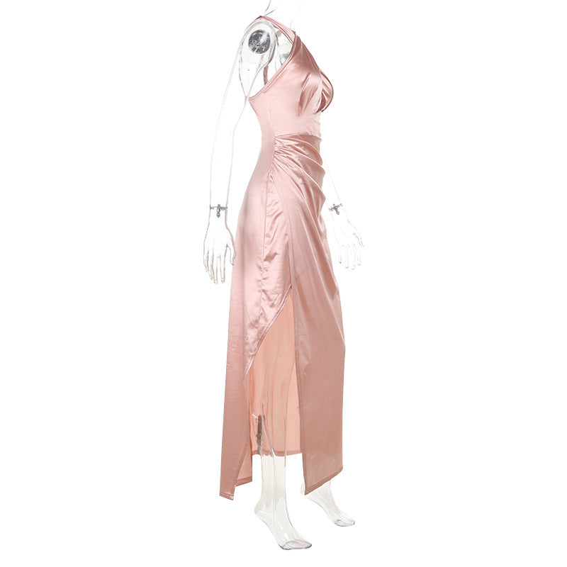 Women Crossover Halter Neck Sexy Cutout Slit Dress 5