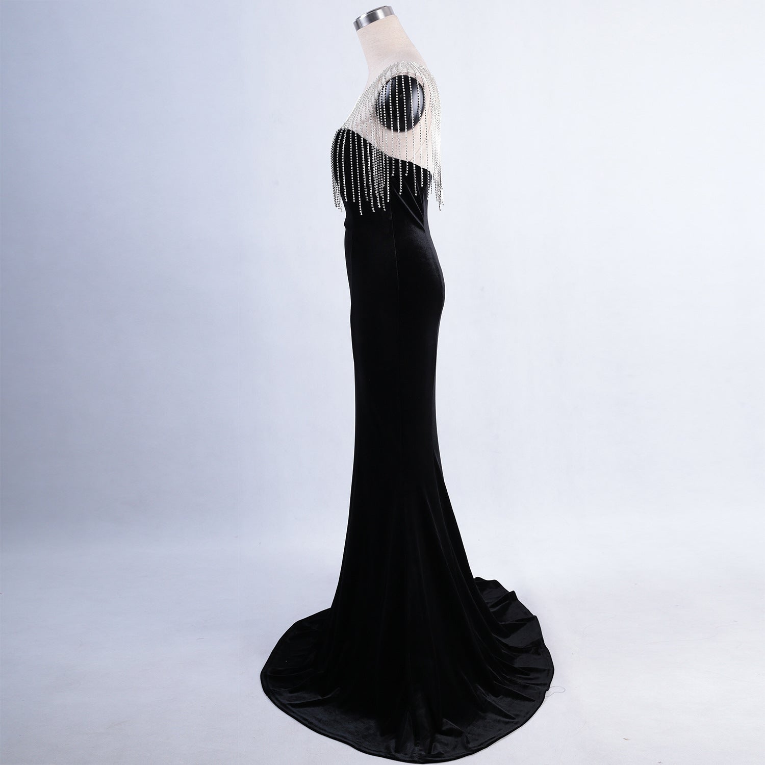 diamond chain velvet evening dress Formal Party long slim and elegant mermaid Prom Dress 29