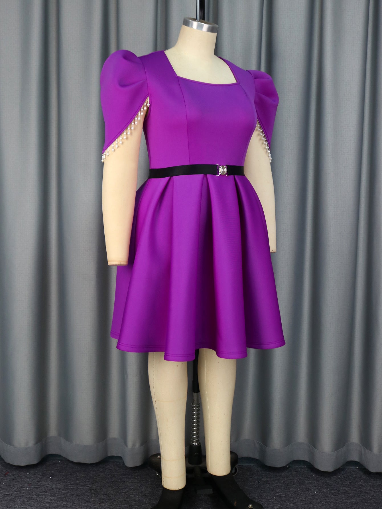 Square neck beaded sleeve high waist a-line Formal Party cocktail Plus Size dress 6