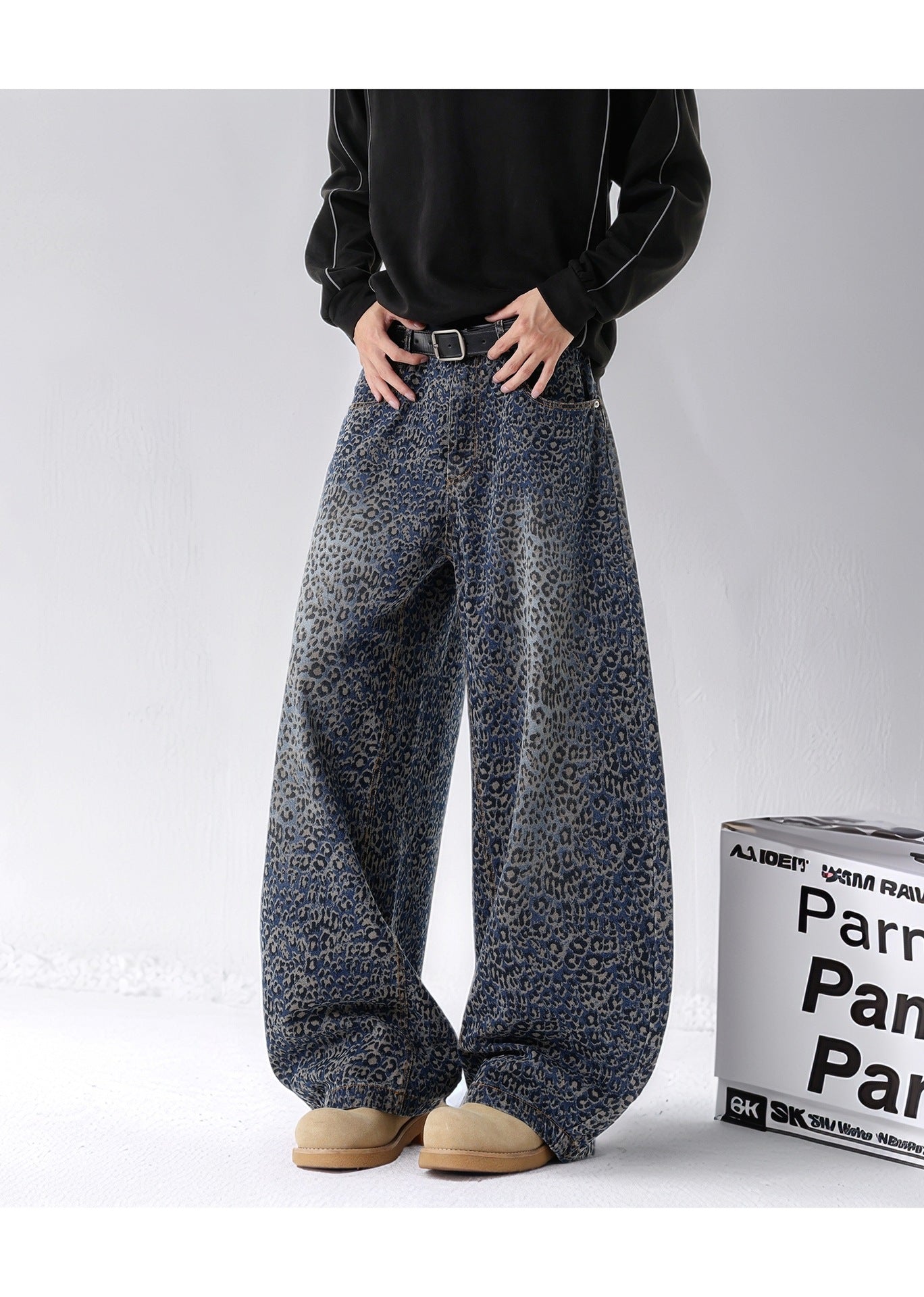 Plus-Size Women Autumn Leopard Print American Denim Pant 3