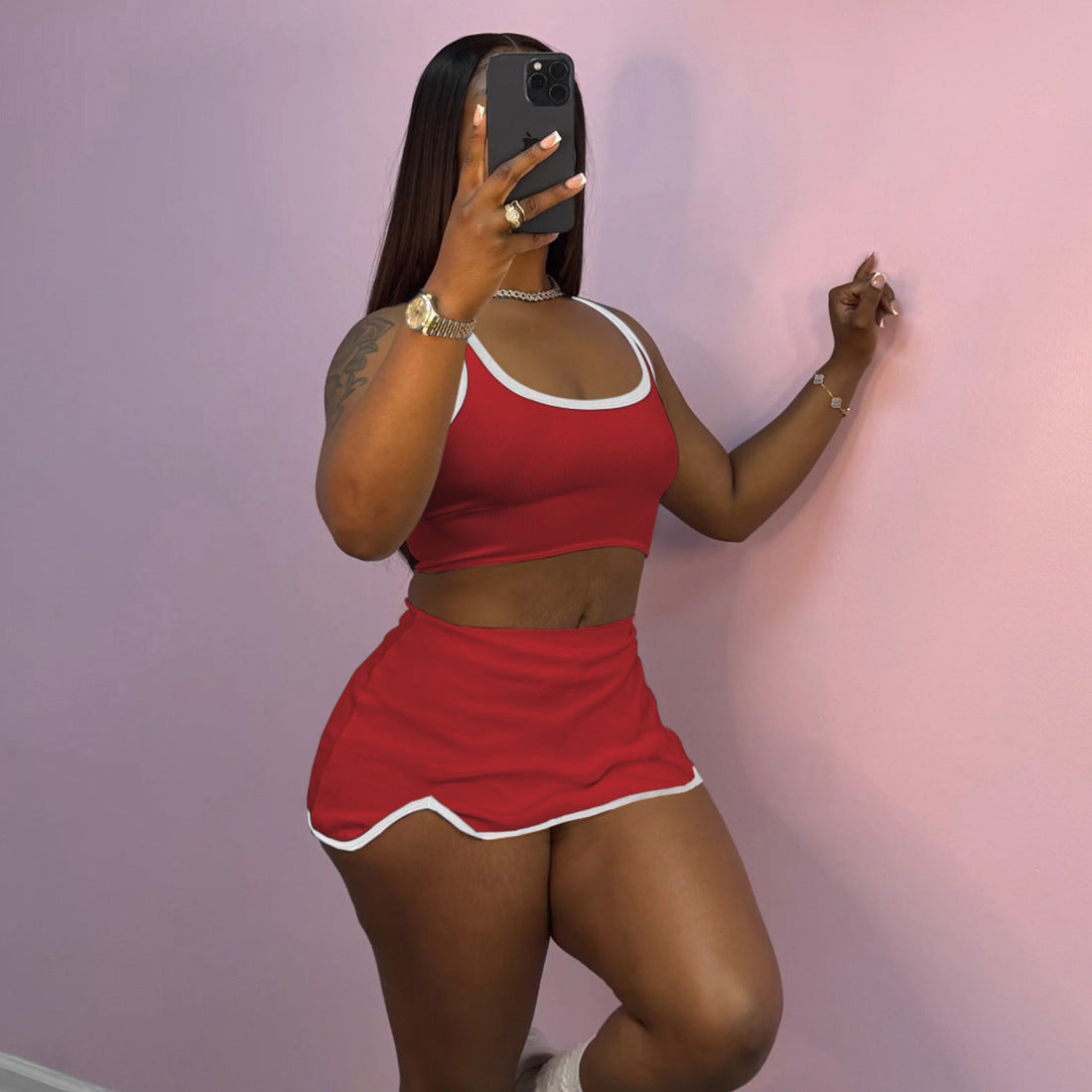 Women Fall Crop Solid Sexy Mini Dress Two-Piece Set