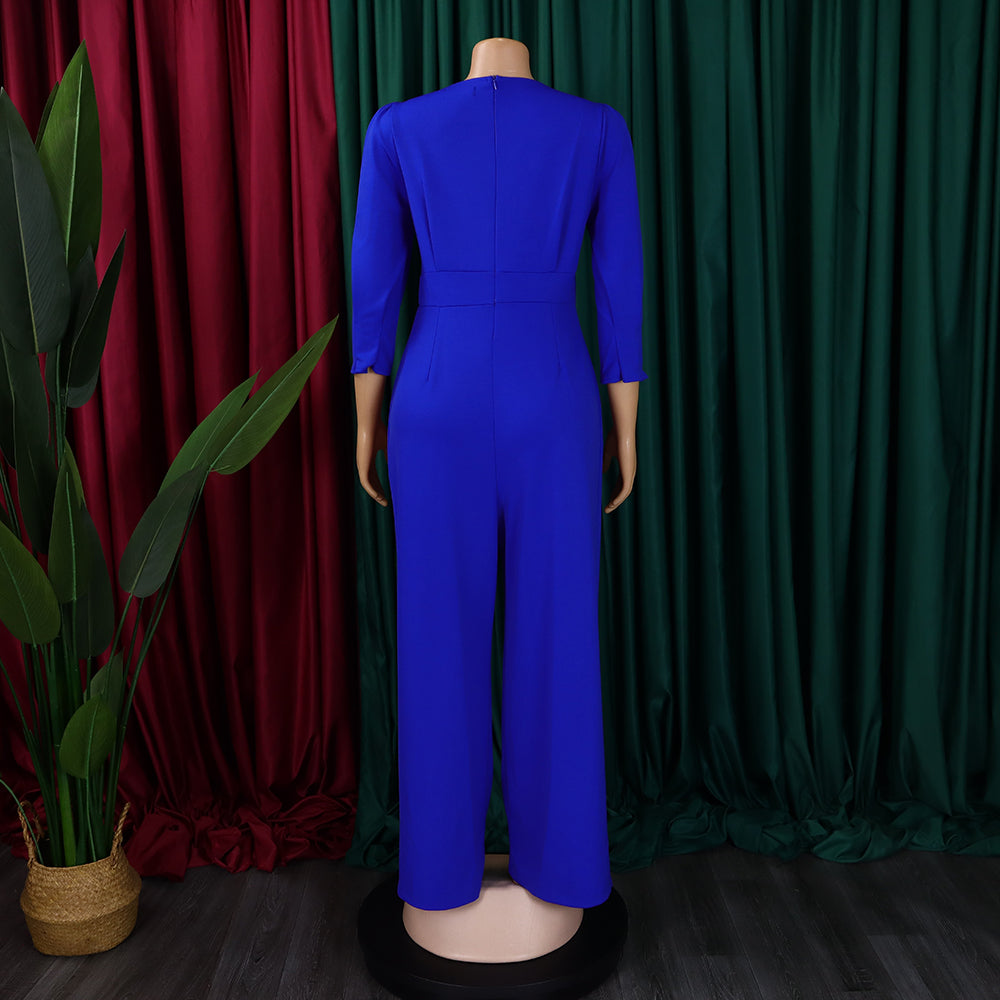 Plus Size African Women Long Sleeve Solid Loose Wide Leg Jumpsuit 22