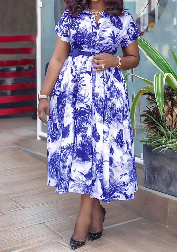 Plus Size Summer Women Printed Short Sleeve Dress