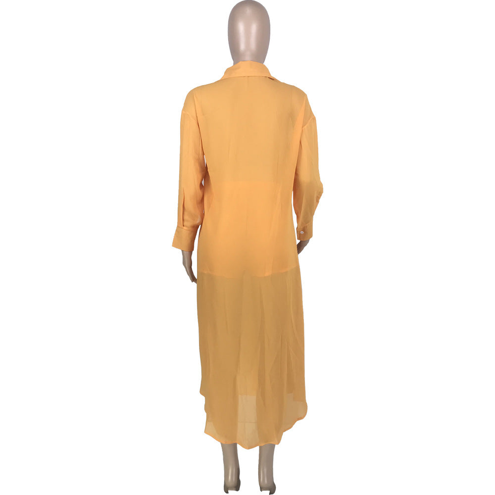 Women's Fashion Button Slit Casual Sexy See-Through Sun Protection Jacket And Shorts Two Piece Set 15